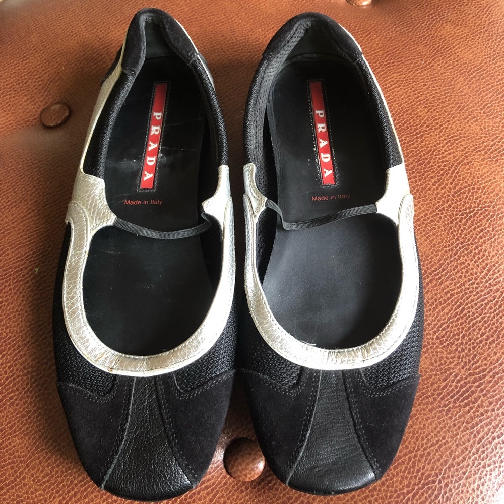 Prada Black and Silver Flats